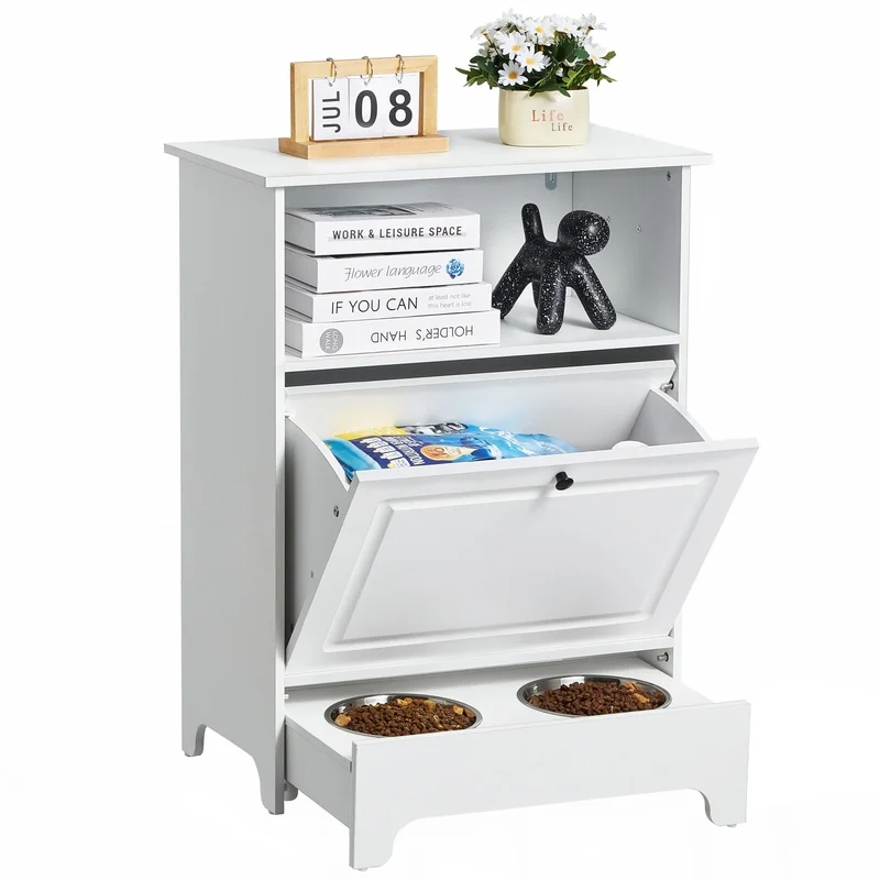 

Elevated Dog Feeding Station with Storage Cabinet for Food and Toys