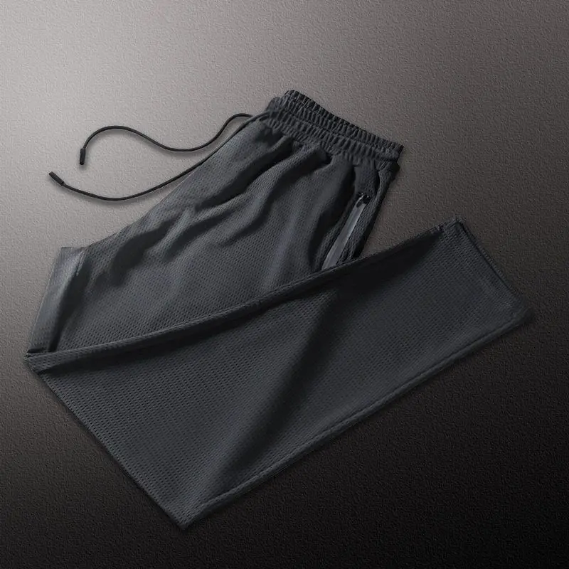 

Мужские летние легкие брюки из ледяного шелка с полостями Qui Dry для отдыха, свободные эластичные спортивные брюки большого размера с кондиционером