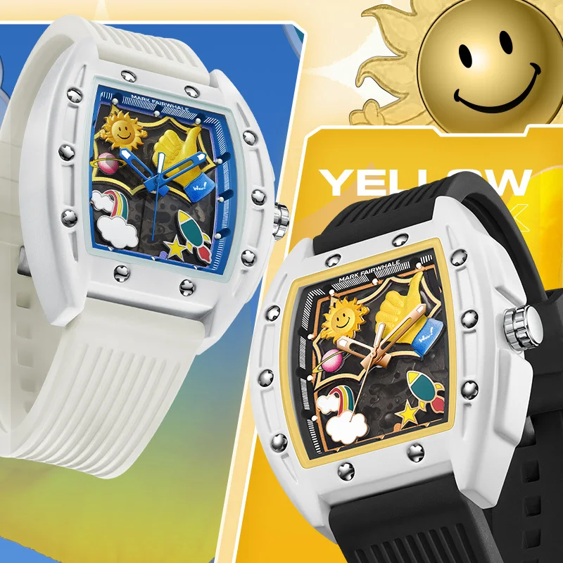 Mark fairwhale relógio de moda masculina à prova dwaterproof água mostrador luminoso pulseira de borracha marca superior relógio mecânico para homem design criativo