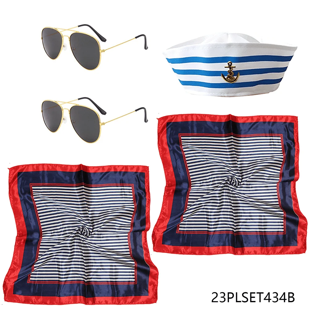PESENAR Retro Nautical Themed Costume Set, Striped Sailor Hat, Aviator Sunglasses & Striped Scarf for Party