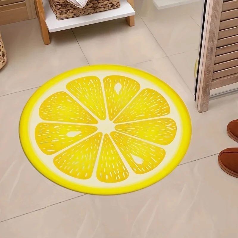 VIKAMA Cute Lemon Slice Round Rug, Non-Slip Soft Plush Mat, Machine Washable Doormat for Bedroom Living Room Decor
