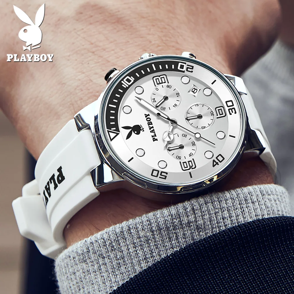 PLAYBOY Top Brand Wrist Watch Men New Original Fashion Watch for Men High Quality Silicone Strap Multifunction Mens Quartz Watch