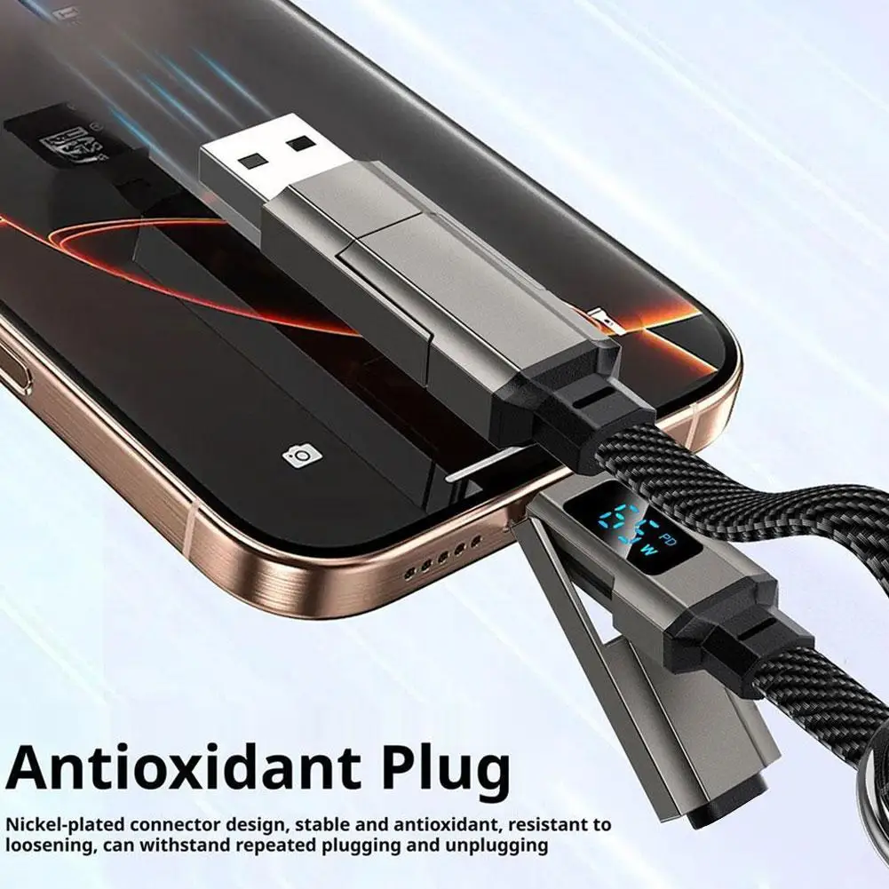 4 in 1 Keychain Digital Display C To C Mini Data Cable for Samsung iPad Laptop,4 in 1 65W Charging Cable for iPhone 17 16 15 14