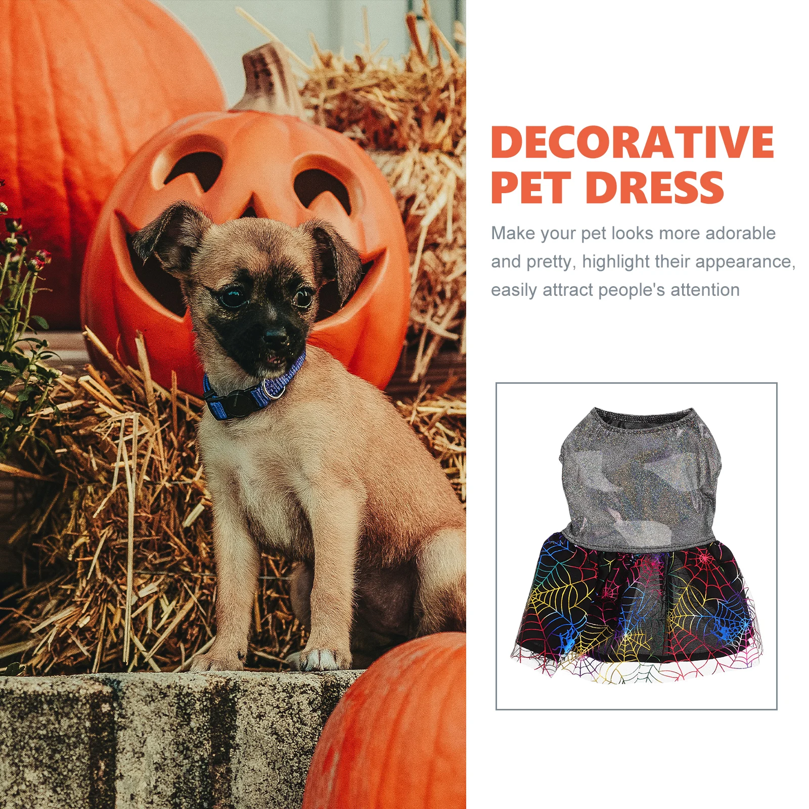 

Stylish Halloween Themed Pet Skirt Comfortable Costume Reusable Comfortable Dog Dress Spiderweb Dog Clothes