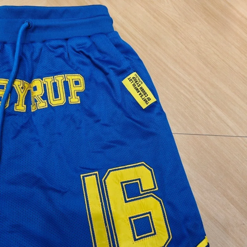 Pantalones cortos de baloncesto para hombre 16 COUGH SYRUP pantalones cortos deportivos sueltos de malla transpirable bordados