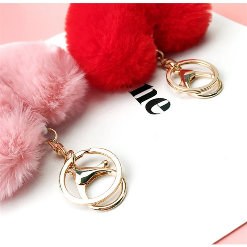 Imitation Rex Rabbit Hair Plush Pendant with Peach Heart Keychain Pendant Accessories Love Hair Ball Bag Key Hang