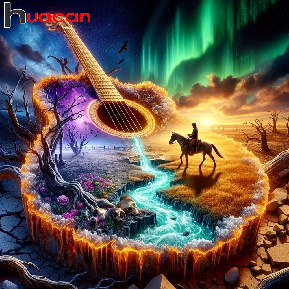 Huacan 5D DIY Diamantmalerei Aurora Gitarre Pferd Diamantstickerei Landschaft Neue Kollektion 2026 Handgemachtes Geschenk
