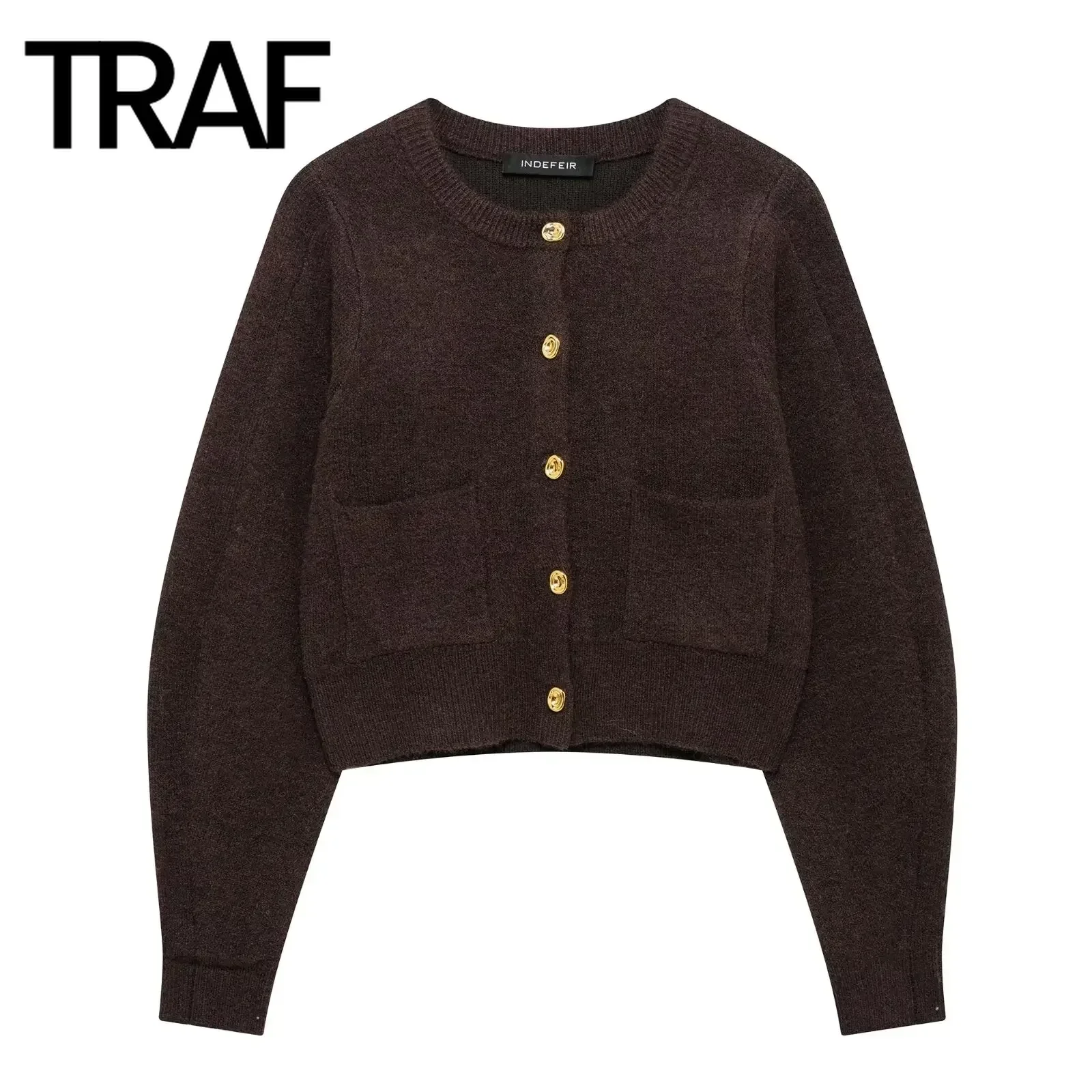 TRAF Knitted Two Pieces Set for Women Fashion Autumn Winter Round Neck Long Sleeve Cardigan Sweater Female High Waist Mini Skirt