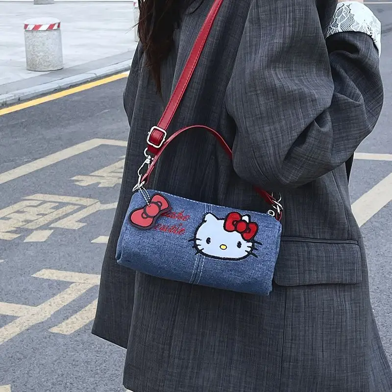 

Kawaii Sanrio Hello Kitty Cute New Cowboy Bag Embroidery Carry Bag Small Bag Net Red Mini New Crossbody Bag Cartoon Handbag