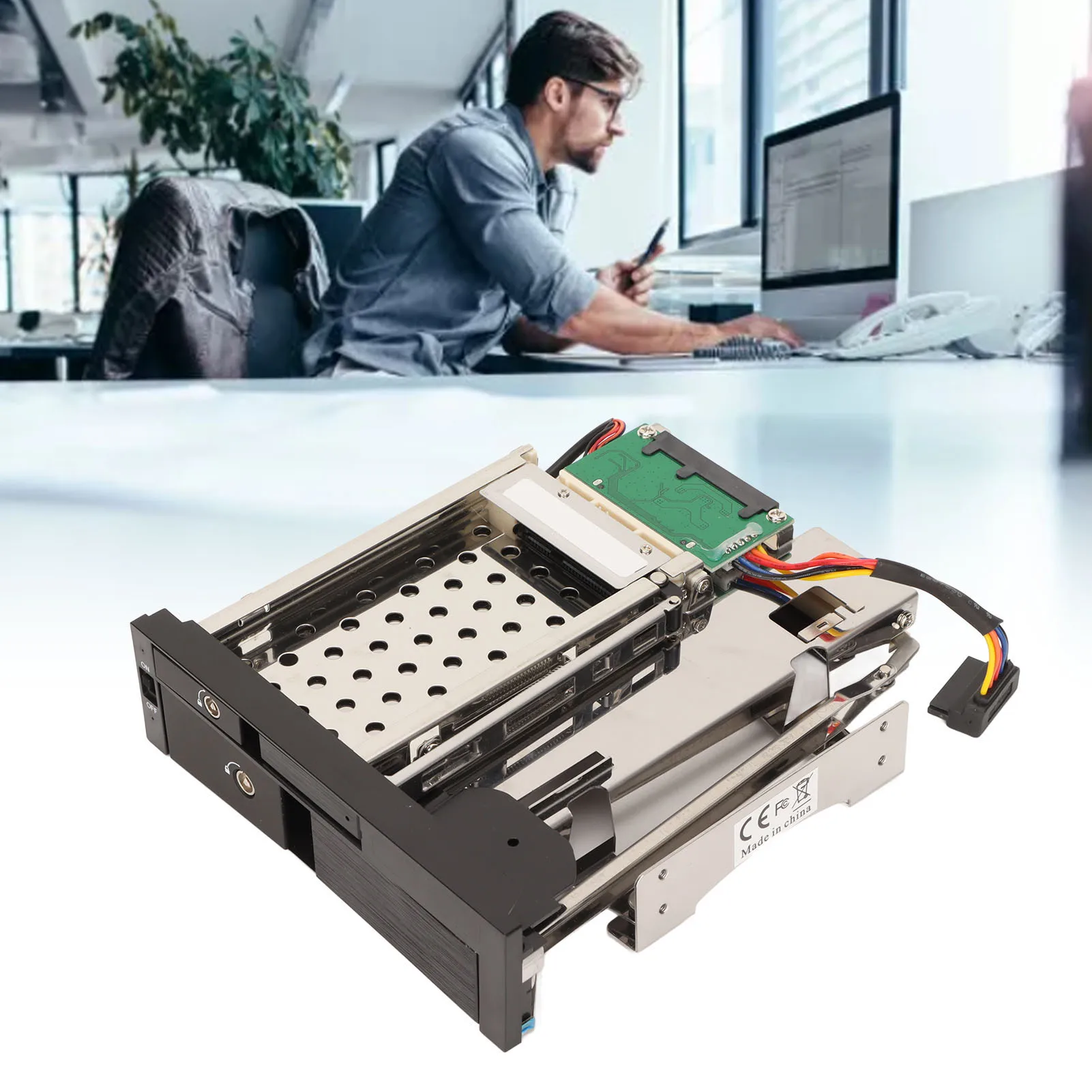 Gabinete interno de 2,5 polegadas e 3,5 polegadas, gabinete de disco rígido sem bandeja, baía dupla, permutável a quente, fácil de instalar, remoção para computadores