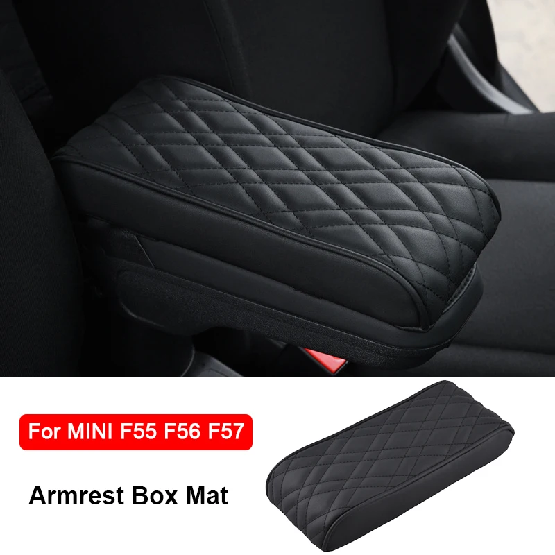 For MINI Cooper F55 F56 F57 Leather Car Central Armrest Soft Pad Black Auto Center Console Arm Rest Seat Box Mat 