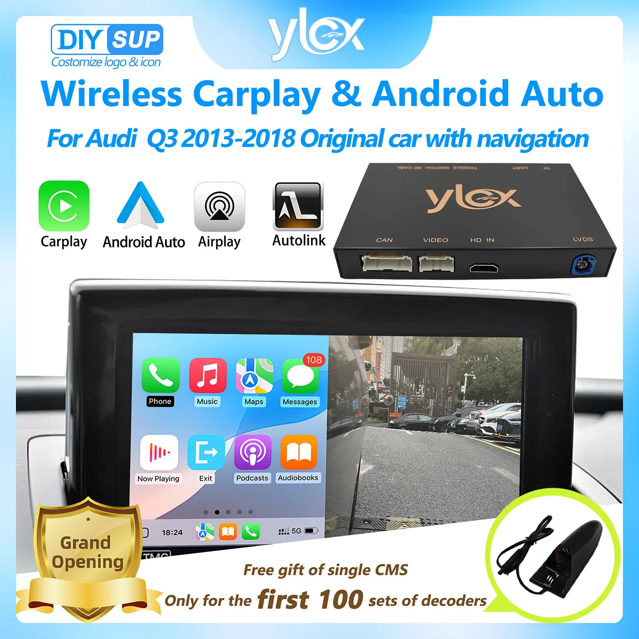 

Wireless CarPlay Android Auto Interface for Audi Q3 2014-2018 HN System with AirPlay Car Play Android Auto CMS Support YT NF