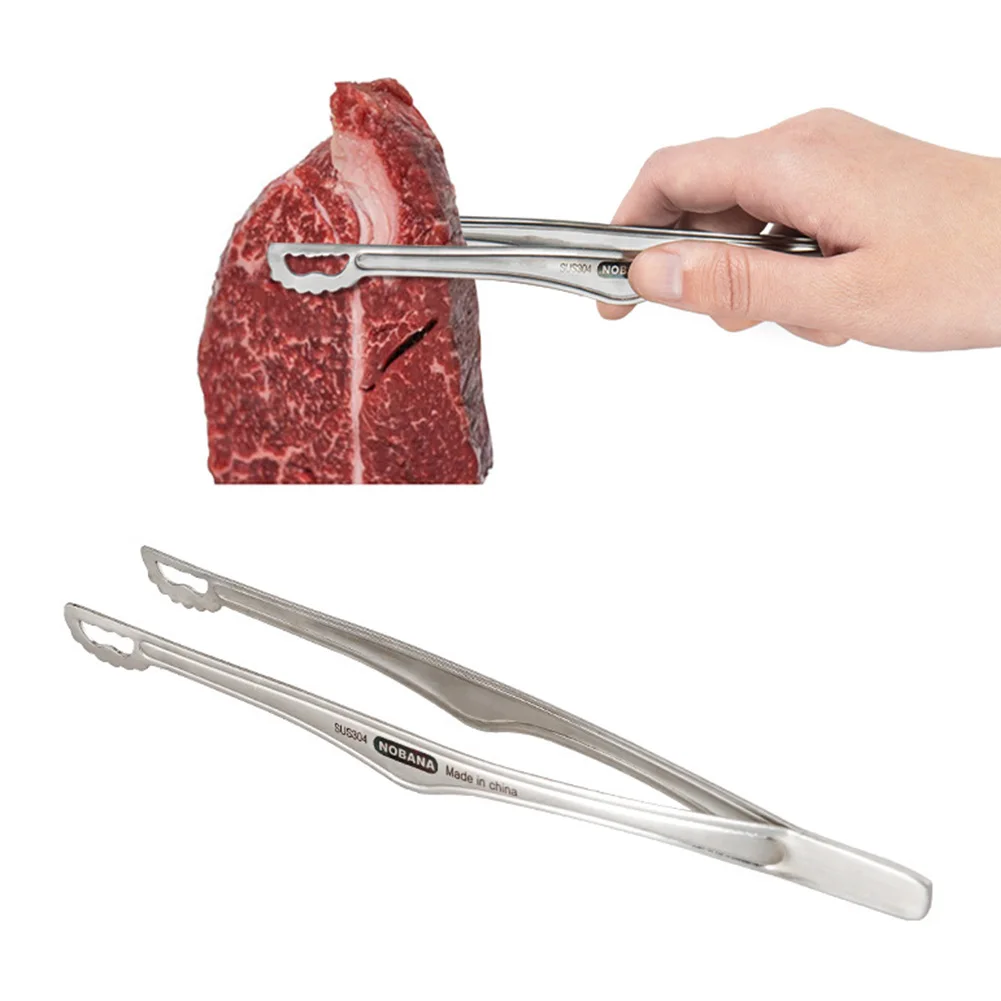 Camping BBQ Clip Stainless Steel Kitchen Beef Food Tongs Ultralight Heat-Resistant Reusable Camping Cookware for BBQ Picnic