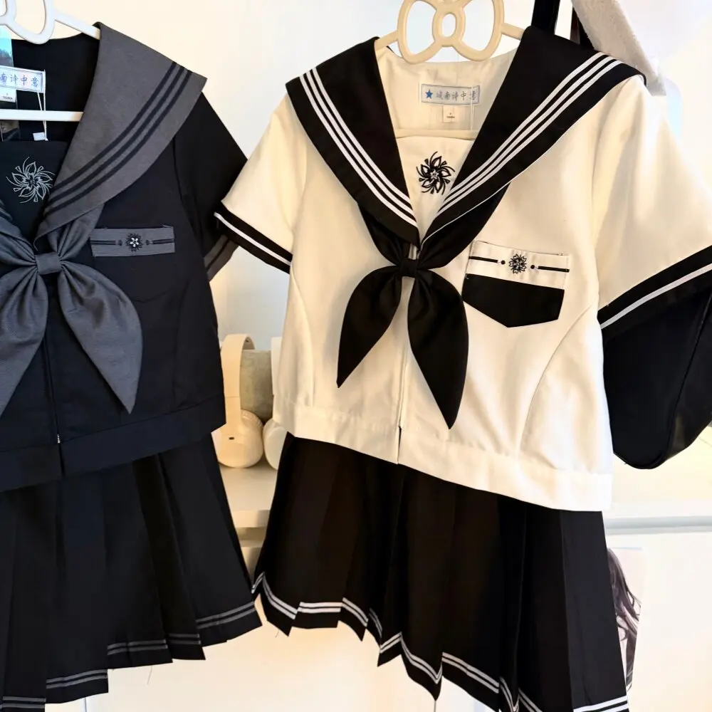 Niedliches Niña Jk Uniform Japanischer Matrosenanzug Dark Bad Chicas Set Cosplay Schwarz-Weiß Schuluniform Oberschul-Marine-Anzüge für Schüler – Detail 5