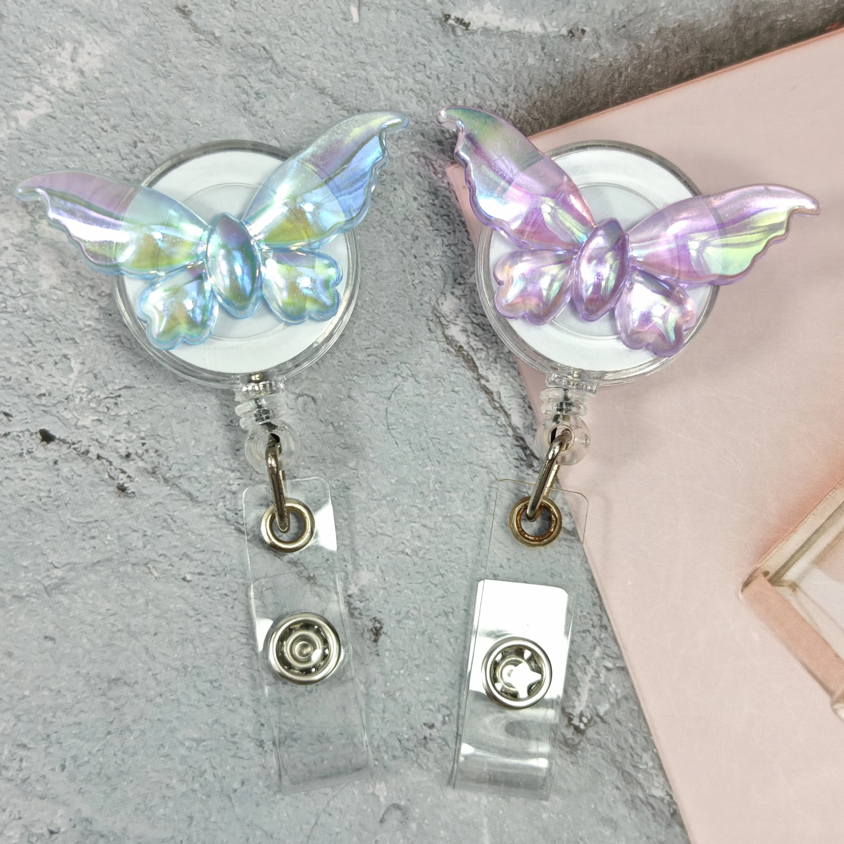 Aurora Butterfly Pull-Up Retractable Name Tag Buckle with Lanyard Clip And Clasp - New Fashion Accessory