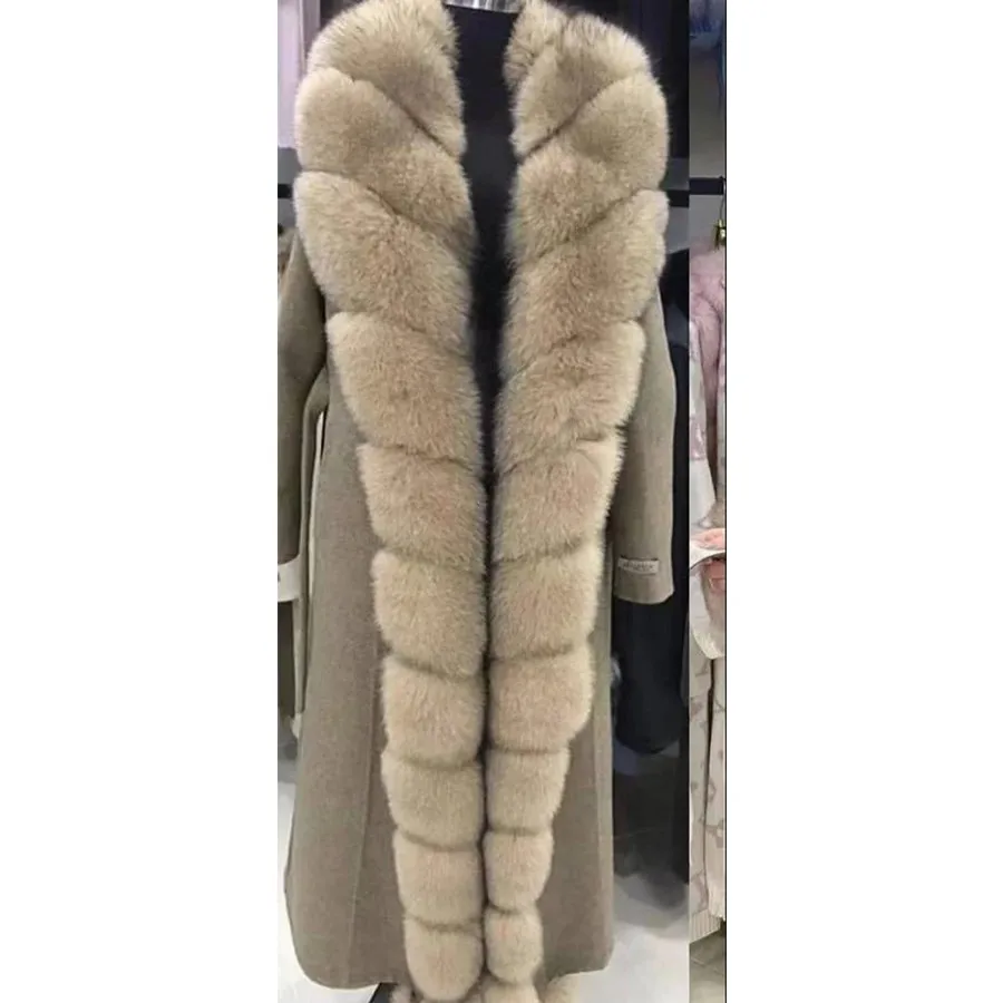 

Womens Clothing Wool Coat Women Luxury High Quality Real Fox Fur Long Coat Women Winter Jacket 2024