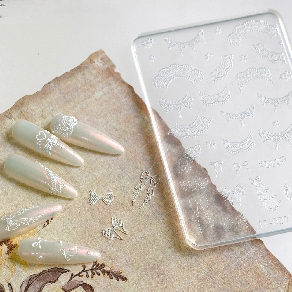 

Retro Lace Flora Edge Ribbon Tassel Bowknot Veil 3D Reliefs Silicone Nail Art Accessories UV Gel Manicure Mold DIY Carving Mould