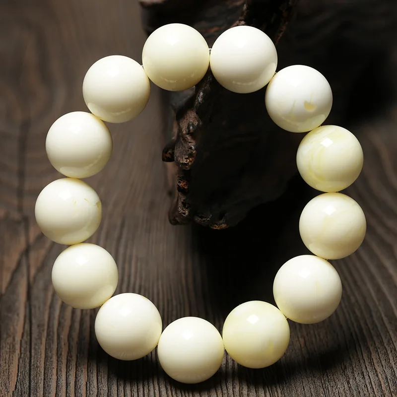 Live Broadcast Russian White Beeswax Bracelet White Nectar Bracelet Buddha Beads Yellow Chicken Grease108Beads Rough Stone