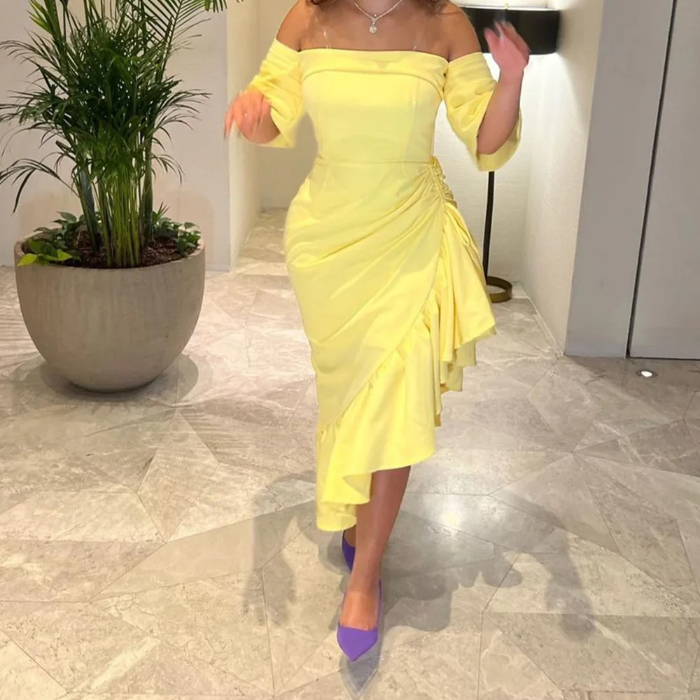 

Yellow Exquisite Formal Occasion Dresses 2023 Asymmetrical Pleat Party Dress Ruching Long Sexy Evening Gowns فساتين مناسبة رسمية