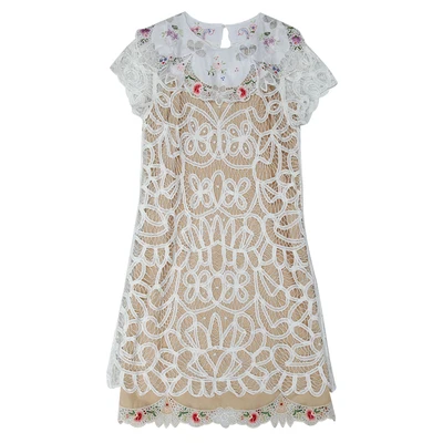 Summer Original Design Women Mori Kei Sweet Vintage Handmade Embroidery Holow Out Lace Slim Twinset Short White Dresses