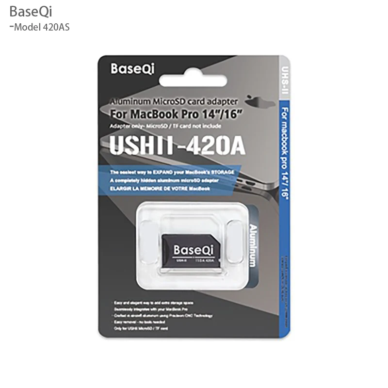 BaseQi for MacBook Pro 14inch 16inch M1/M2/M3 Micro sd Card Adapter 420AS Aluminum Mac Pro Mini Drive Card Reader Year2023/22/21