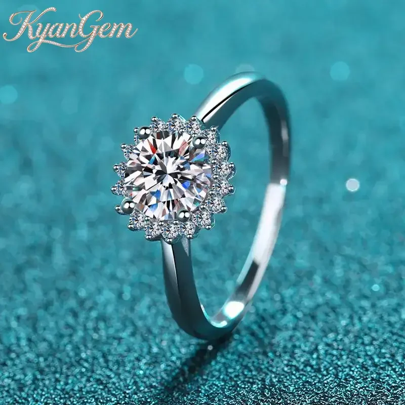 

Женское кольцо KyanGem с инкрустацией из 18-каратного золота и муассанитом в форме подсолнуха, модное и простое кольцо из платины Pt950, подходящее для подруг