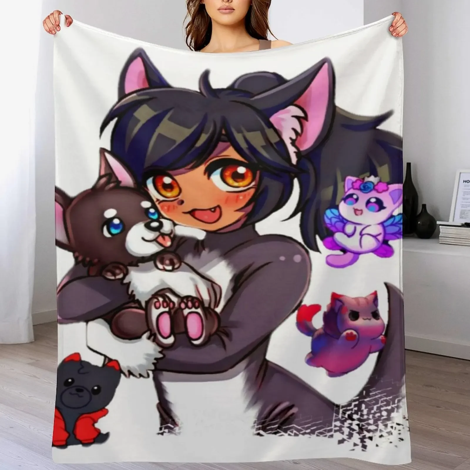 

Meemeows Aphmau cat plush Throw Blanket cosplay anime for winter Luxury Thicken Quilt Blankets