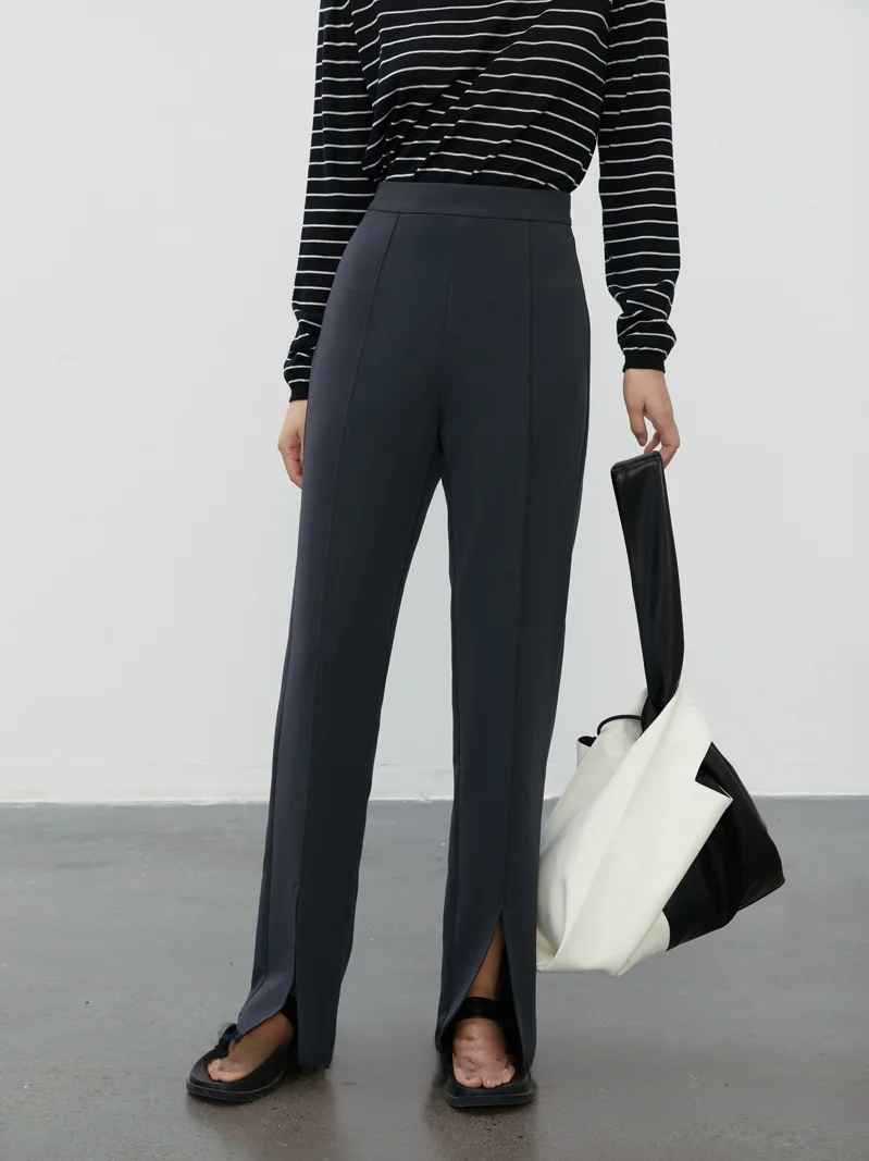 กางเกงสูทผ้าเรียบเนียน Bla Smooth ป้องกันริ้วรอย ชุดกระโปรงกางเกงผู้หญิง แบบถอดแยกได้สองชิ้น ชุดเซ็ตสองชิ้นสำหรับฤดูใบไม้ร่วง เอวสูง ทรงตรงขายาว