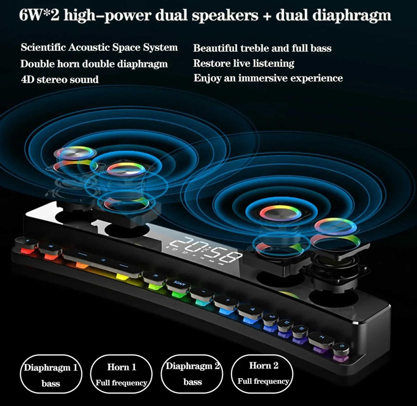 

Nvarcher Wireless Bluetooth Game Speaker With LED Light Home Computer Desktop HiFi 3D Surrounding Colorful Bass Subwoofer SH39
