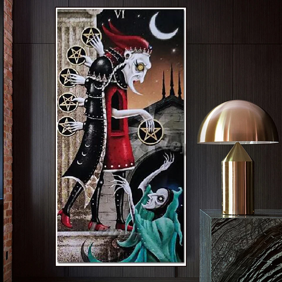 ชุดงานปักครอสติชการตกแต่งบ้านแบบปักโมเสคประกายเพชรแบบเต็มตัวลายโทเท็มลึกลับไพ่ทาโรต์สำหรับแม่มดแสงเหนือแบบ AB