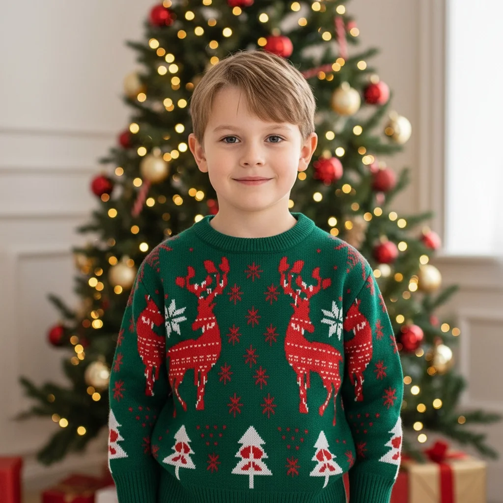 

Christmas Sweater Boys Girls Elk Printed Warm Pullover Winter Children Long-Sleeved Knitwear Autumn Fashion Loose Kids Xms Top