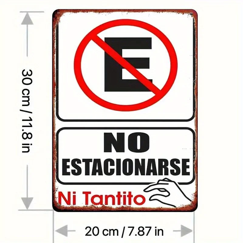 Spanish No Parking Sign - Iron Wall-Mounted Decorative Warning Plate for Garage, Bedroom, Bar, Driveway, Commercial & Residentia