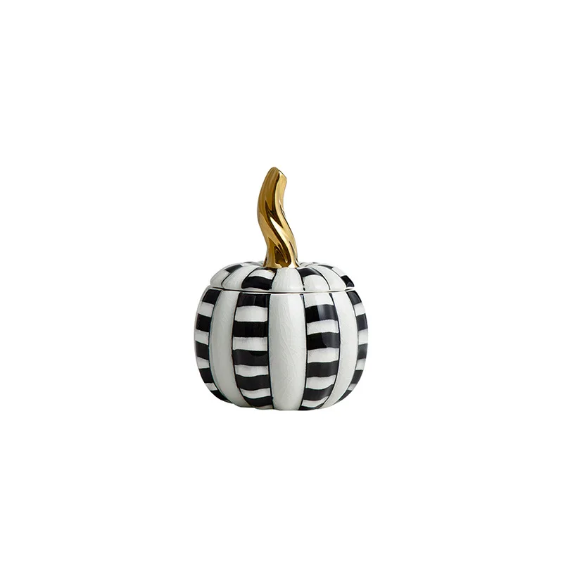 Ceramic Storage Jar Pumpkin Geometric Checked Decorative Halloween Crafts Home Decoration Accessories