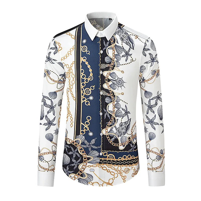 

Palace Style Printed Men's Shirt Long Sleeve Non Ironing Casual Social Shirts Fashion Business Banquet Party Camisa Masculina