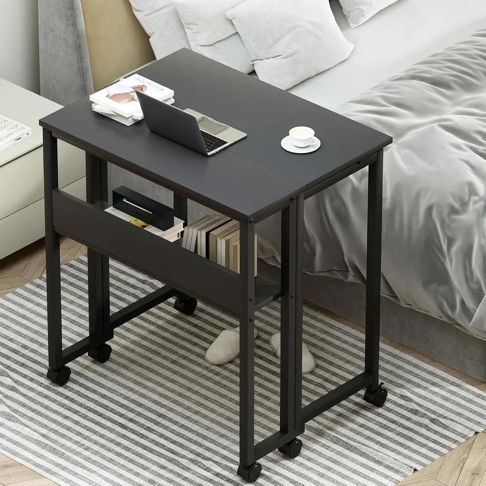 Compact Rolling Desk with Storage Shelf, 31.5 Inch Foldable Computer Desk for Small Spaces, Easy Assembly and Mobility