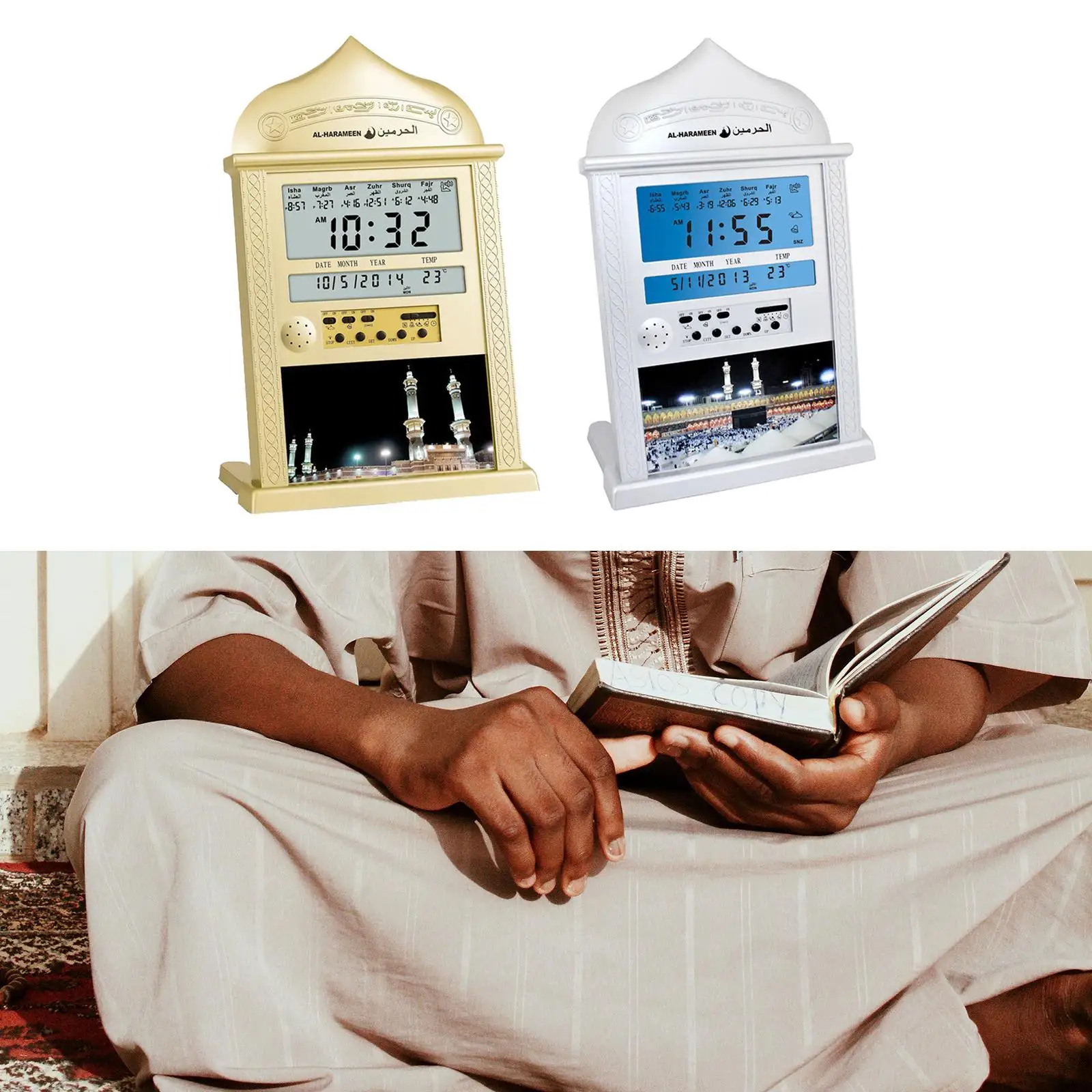 Islamic Digital Wall Clock Temperaure Date Mosque Pray Muslim Azan Table Clock