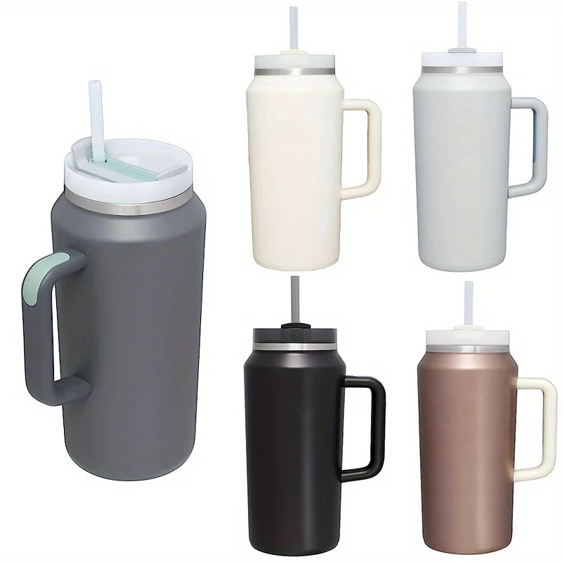 1PC, Large Capacity Cup With Straw, 304 Stainless Steel Insulated Water Cup, Sports Water Cup, 1900ml/64oz