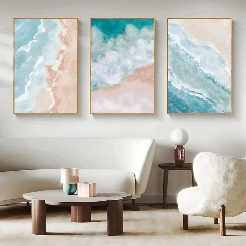 Beach Sea Wave Landscape Canvas Painting Blue Watercolor Wall Art Posters and Prints Abstract For Living Room Bedroom Home Decor