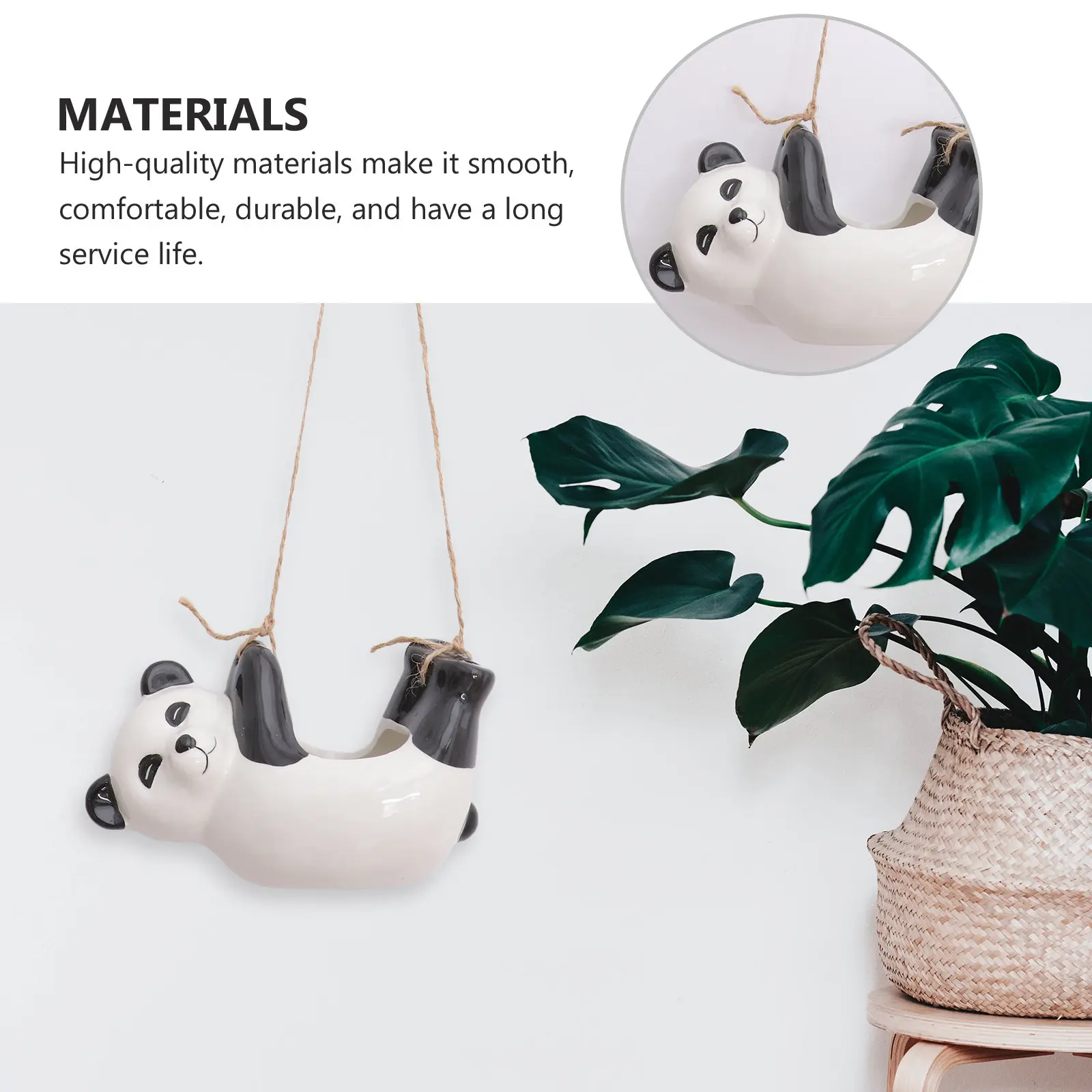 

1Pcs Panda Hanging Flowerpot Ceramic Bonsai Pot Black Creative Succulent Planter Indoor Decorative Cartoon Animal Plant