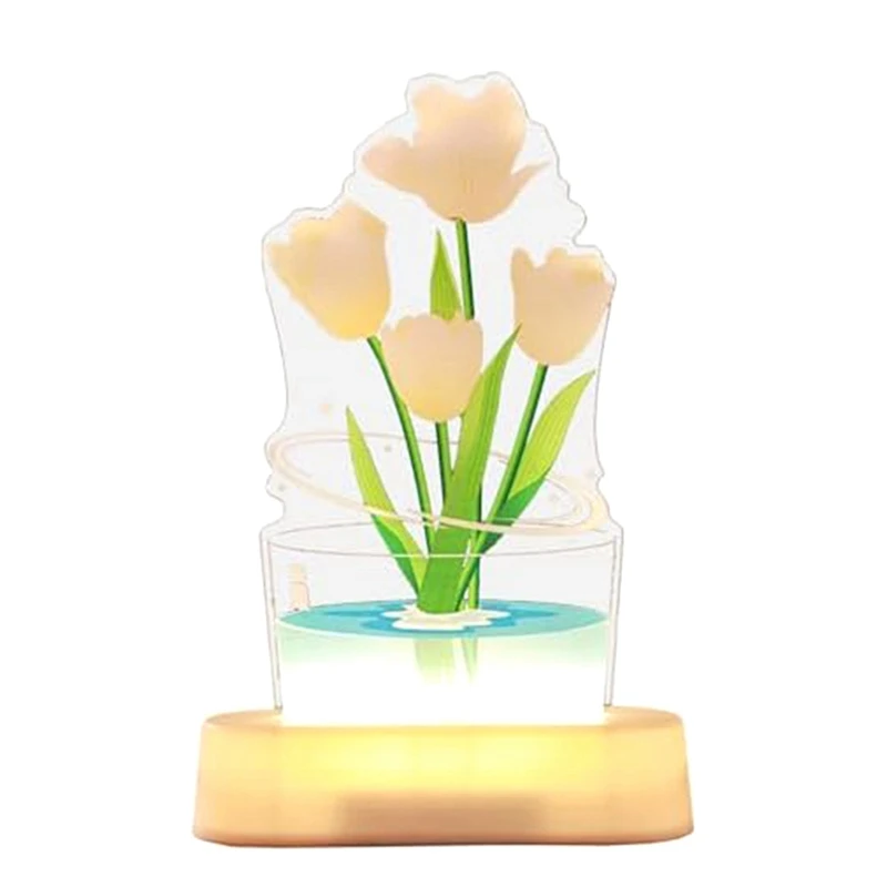 

3D Tulip Night Light, USB Charging LED Nightlight Tulip Flower Table Lamp Bedside Table Lamp For Room Decoration Durable