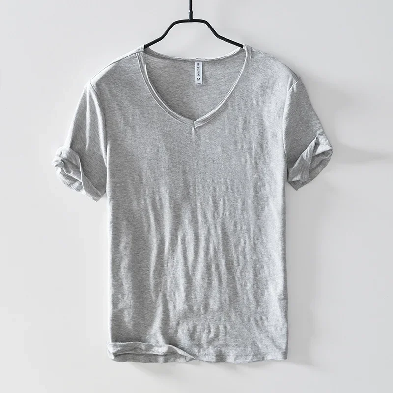 2026 New Mens T Shirt Pure Color V Collar Short Sleeved Tops Tees Men T-Shirt Slim Man Bamboo Fiber T-Shirts Fitness Male Clothe