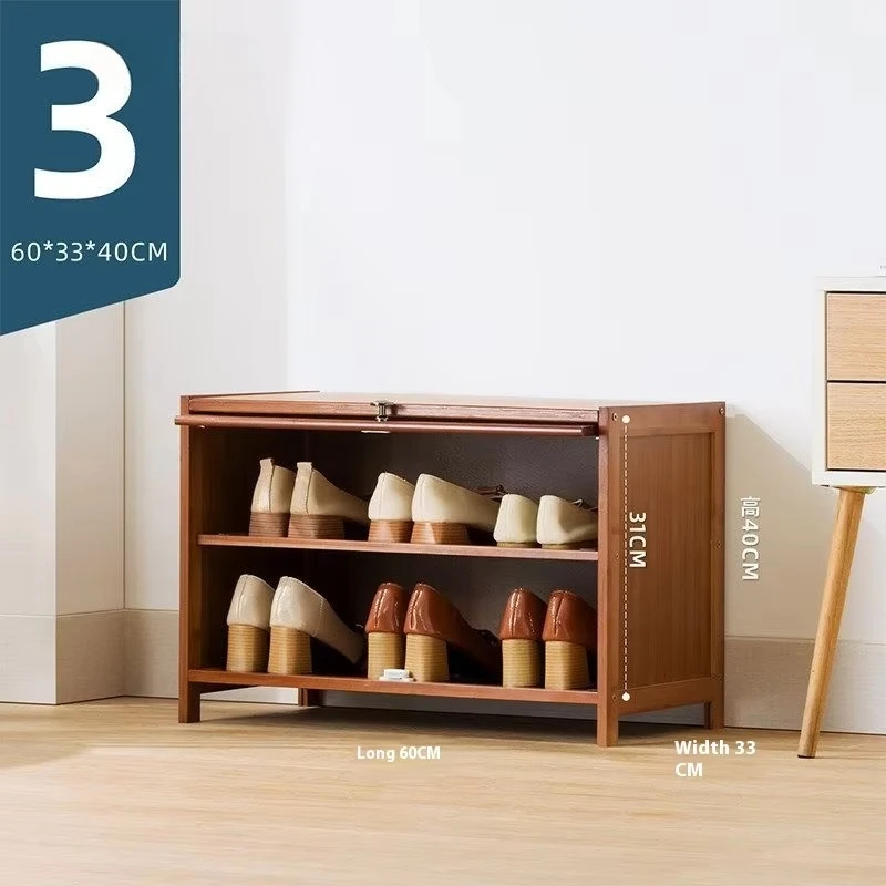 Modern home solid wood bamboo imitation rattan flip door multi-layer shoe cabinet dust-proof plastic rattan storage