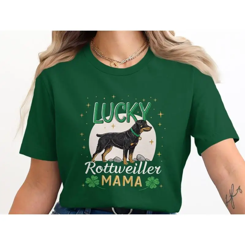 

Lucky Dog Mama T Shirt St Patricks Day Rottweiler SweaT Mothers Lover Mom Shamrock