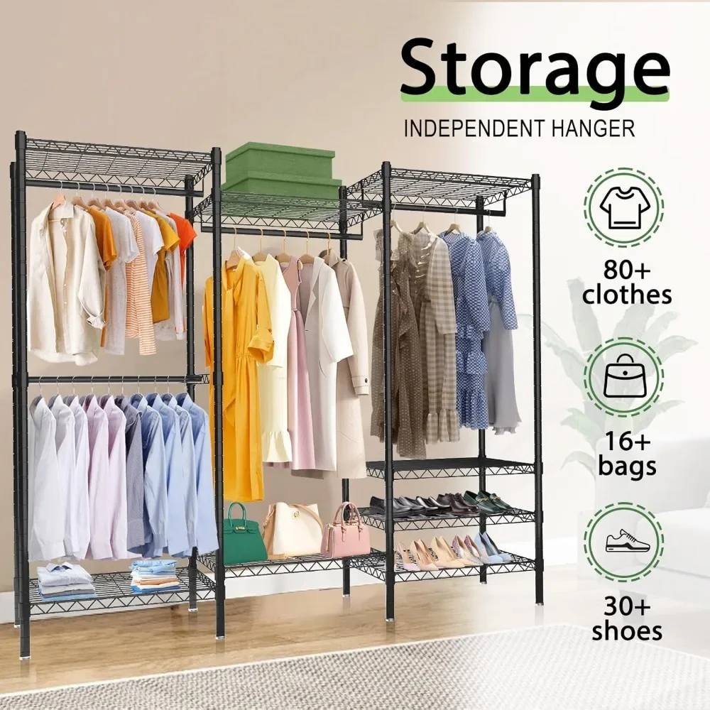 Portable Wardrobe Heavy-duty Clothing Rack, Independently Adjustable Wardrobe Organizer and Storage Device Bedroom Furniture