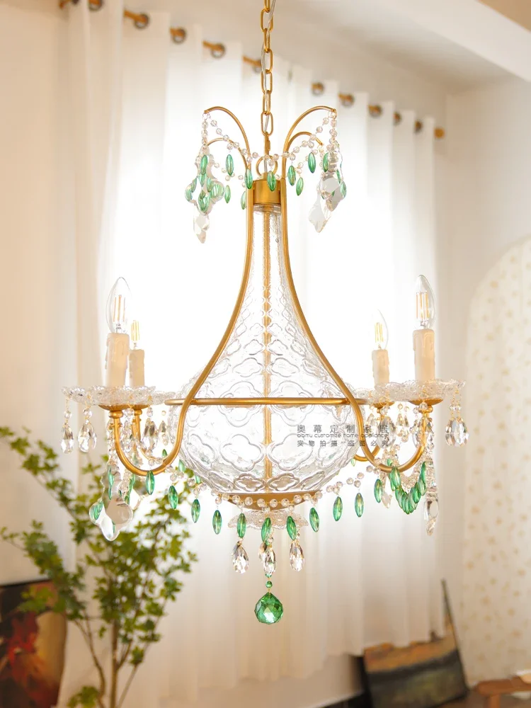 

Retro American country restaurant chandelier French bedroom study home stay glass lamp