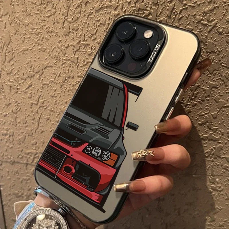 Sports Cars Male Men Electroplate Silver Case For iPhone 15 14 16 Pro Max 11 12 13 7 8 Plus X XR Shockproof Hard Cover
