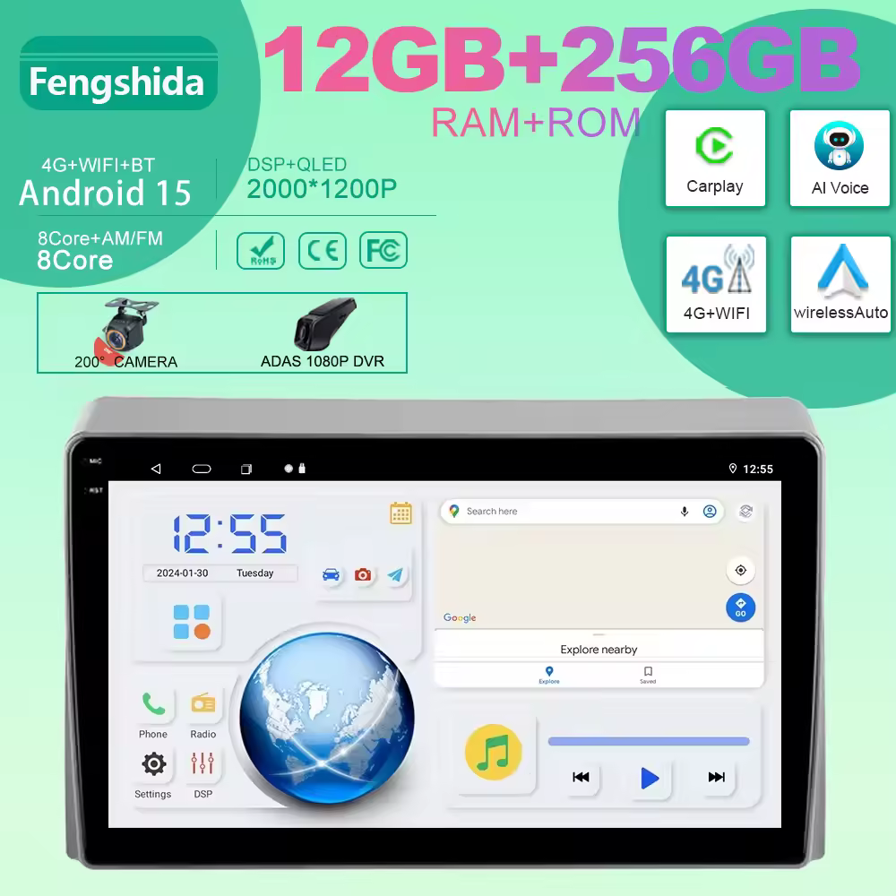 Android For Toyota Hiace XH10 H200 5 Ⅴ 2004 - 2021 Multimedia Stereo Radio Video Player Screen Carplay QLED Screen NO 2din DVD