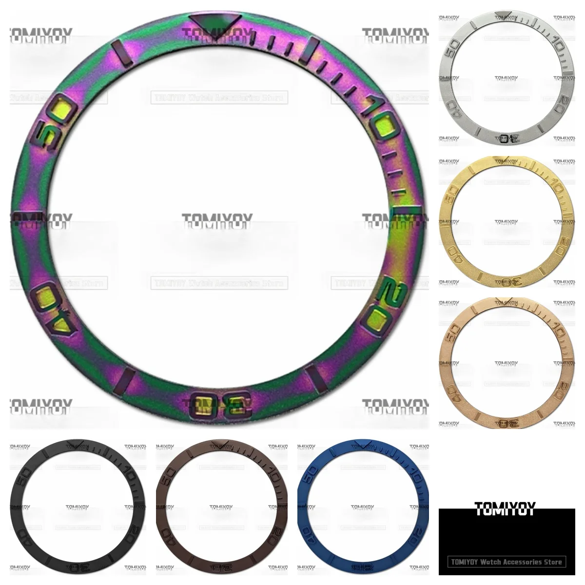 Inserto de bisel de reloj plano de acero inoxidable, Metal convexo azul, oro rosa, plata, apto para SKX, reloj de pulsera mecánico, 38MM