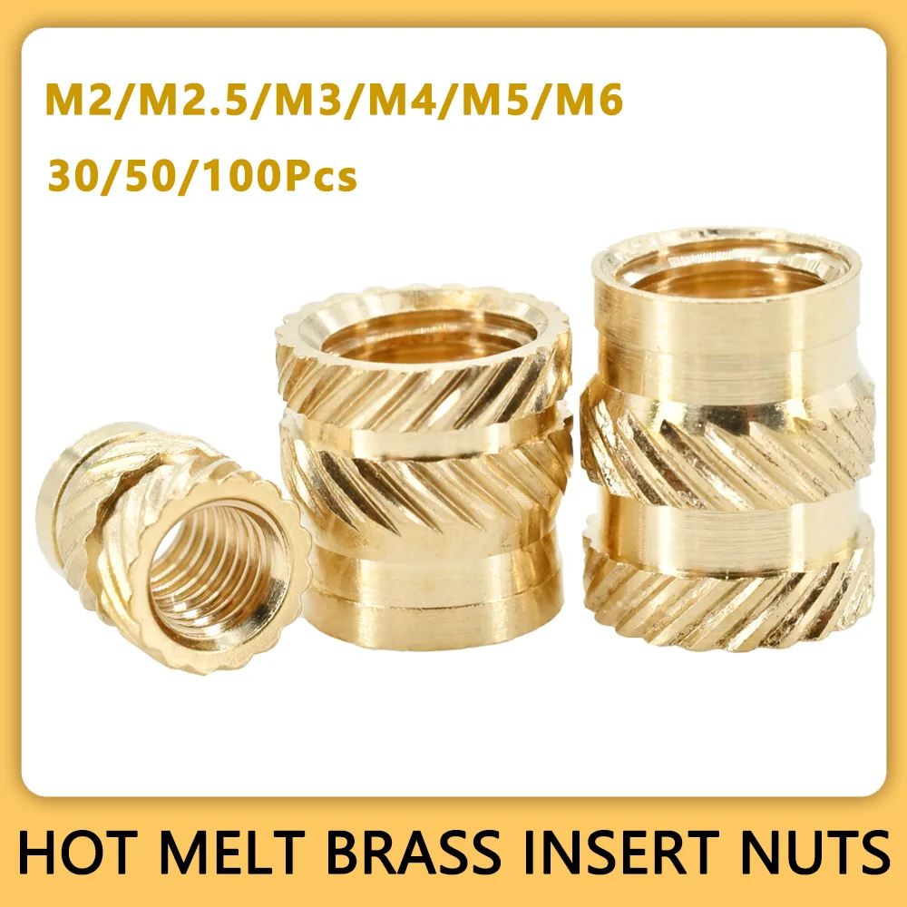 M2 M2.5 M3 M4 M5 M6 Messing Moeren Inserts 3D Printer Laptop Verwarming Hot Melt Koperen Insert Moer Gekartelde Ingebedde Injectie Insert Moer