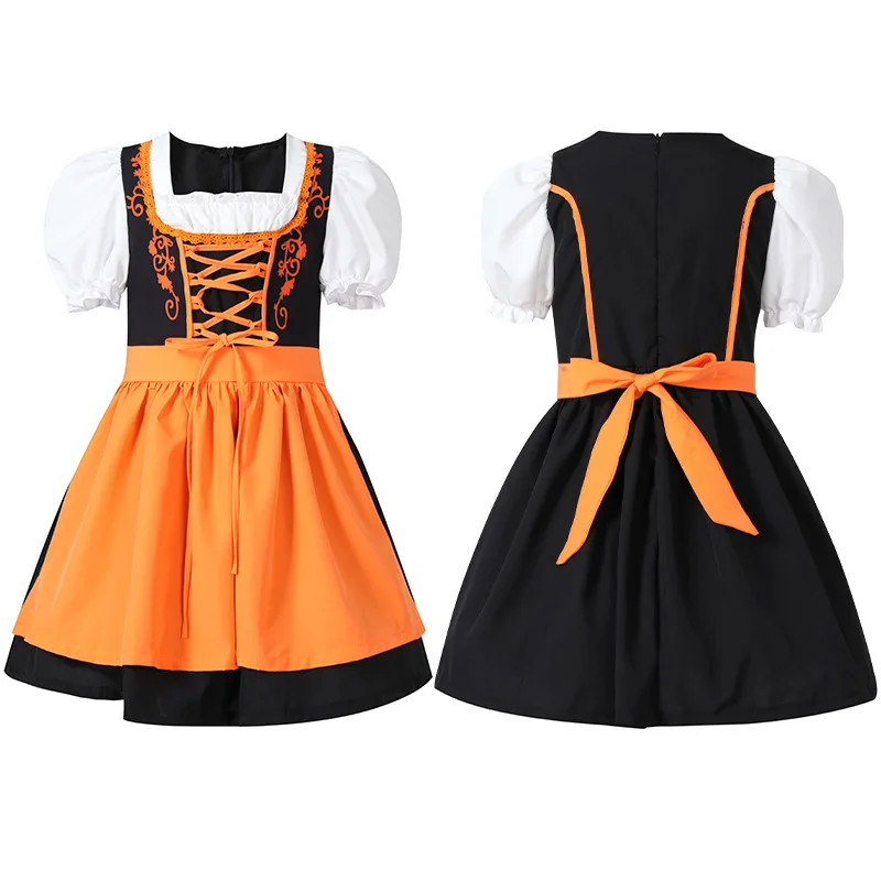 Girls Pretend Beer Costume Cute Sleeveless Jumper Dress with Bow Tie Kids Halloween Party Outfit for School Play Carnival Set